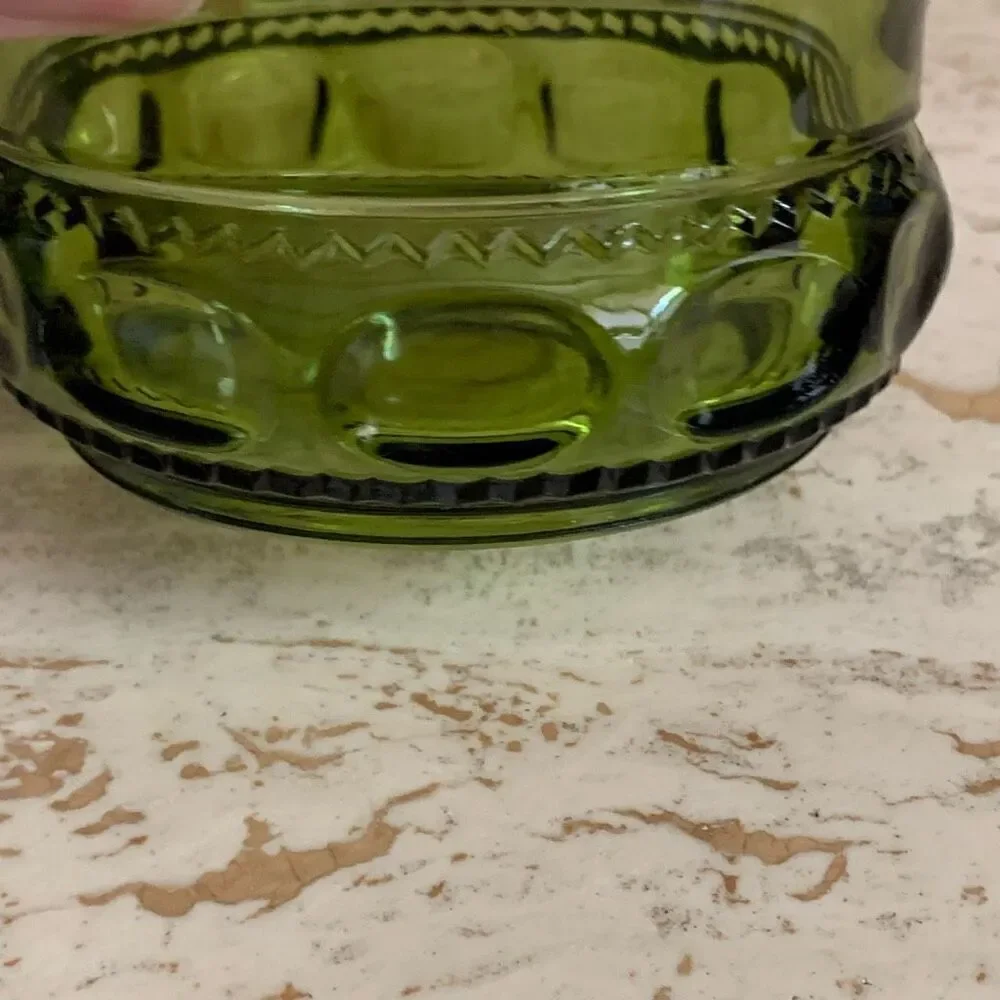Vintage Indiana glass kings crown/thumbprint small bowl  green mcm mid century s
